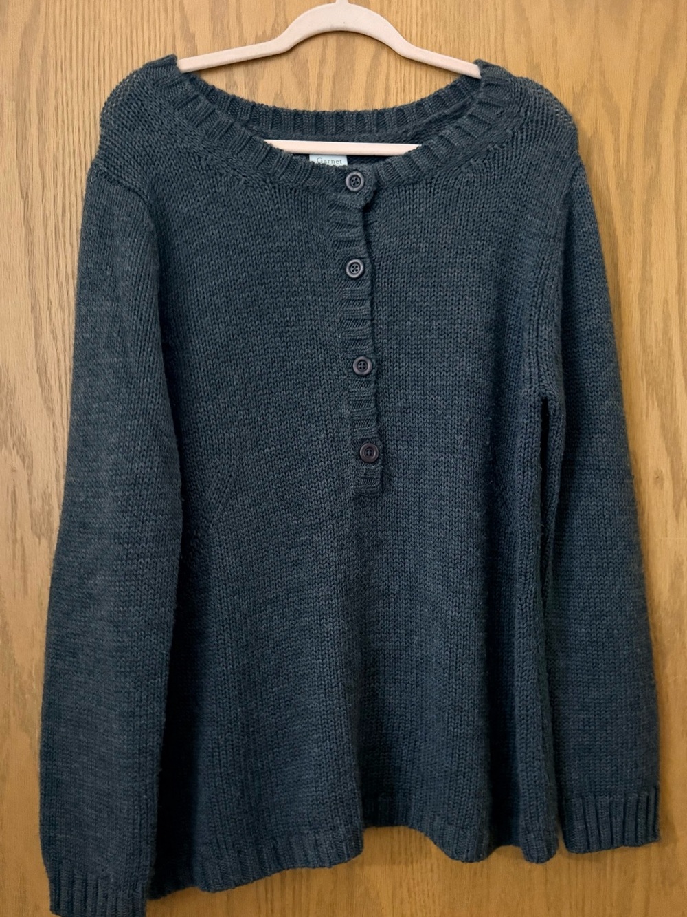 Garnet Hill Dark Charcoal Button Henley Sweater, Wool.